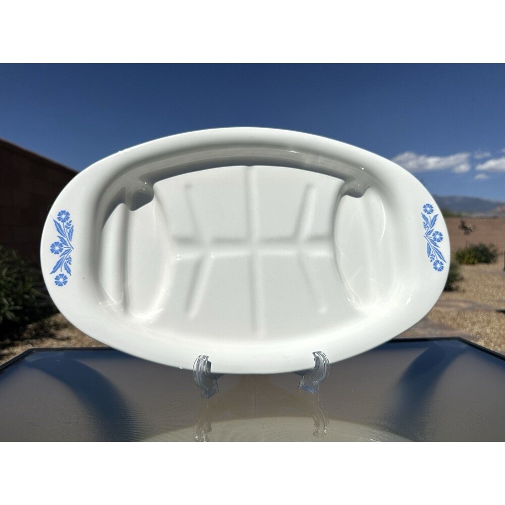 Vtg Corning Ware Meat Platter Cornflower P-19 Oval Broil & Serve USA 16.5x10.5"